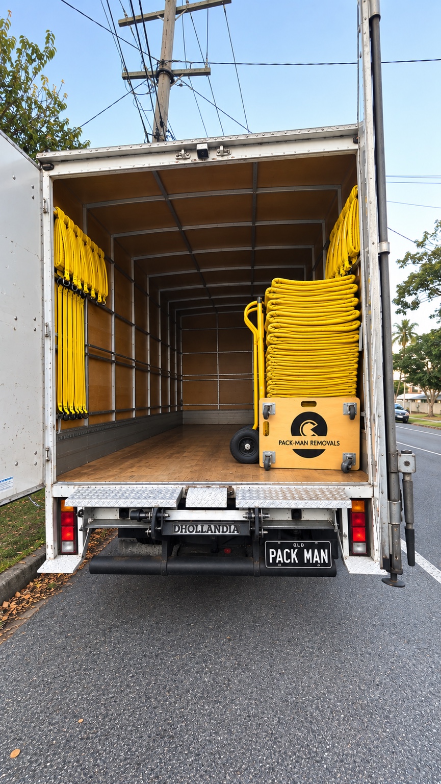 Pack-Man Removals yellow moving truck